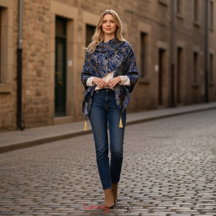 Silk scarf TIMESQUARE - PEARLWOOD INDIGO 90*100cm